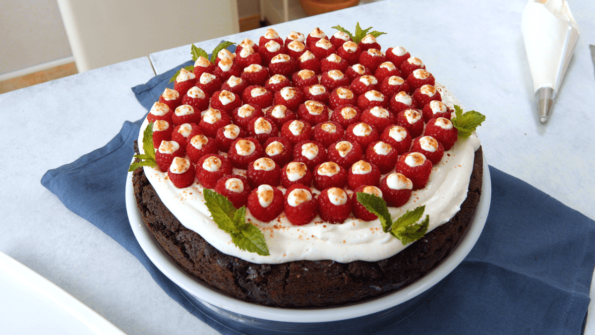 Chocolate Raspberry Mango Cake