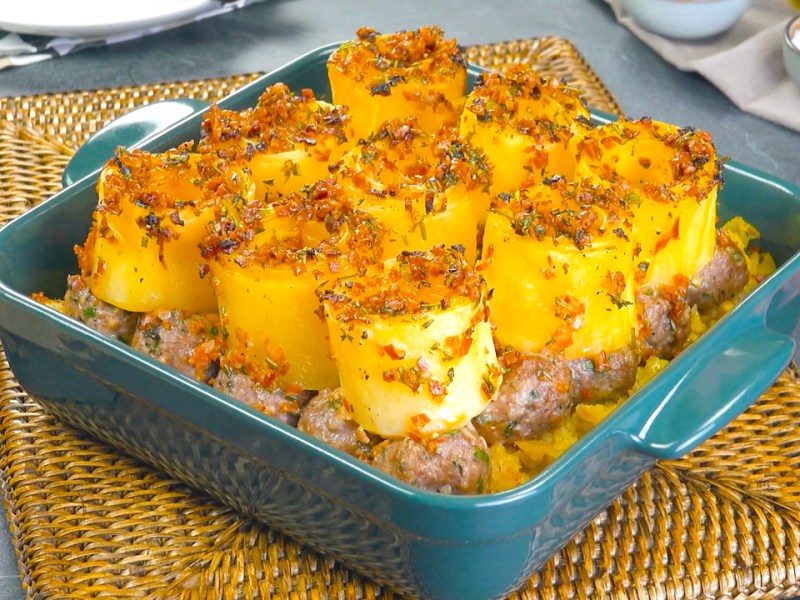 Melted Butter Casserole With Potatoes And Meatballs