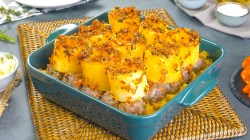 Melted Butter Casserole With Potatoes And Meatballs
