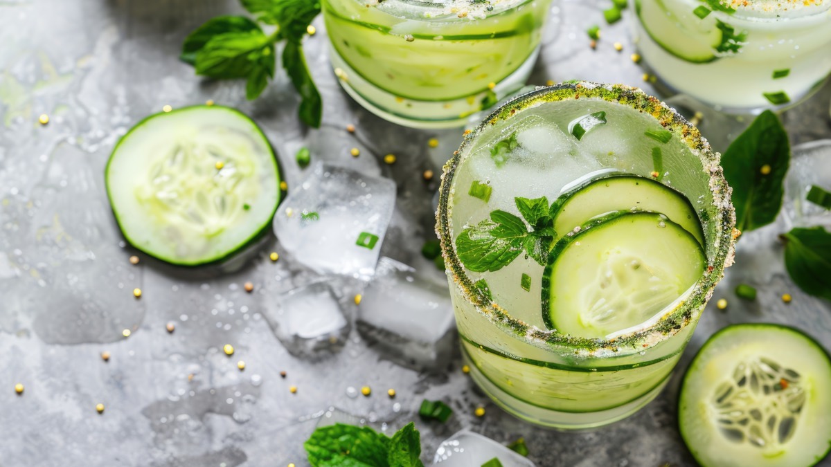 Top view of Green Margaritas in glasses.