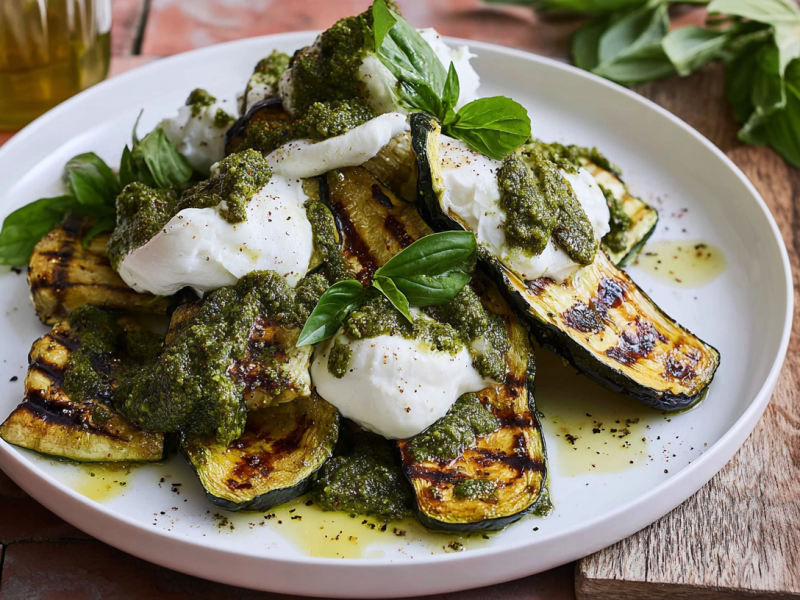 Grilled Zucchini with Burrata and Pesto